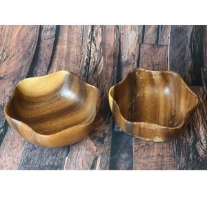 Lot 2 VTG Monkey Pod Wood Bowls Hawaiian MCM‎ Salad Trinket Country Decor